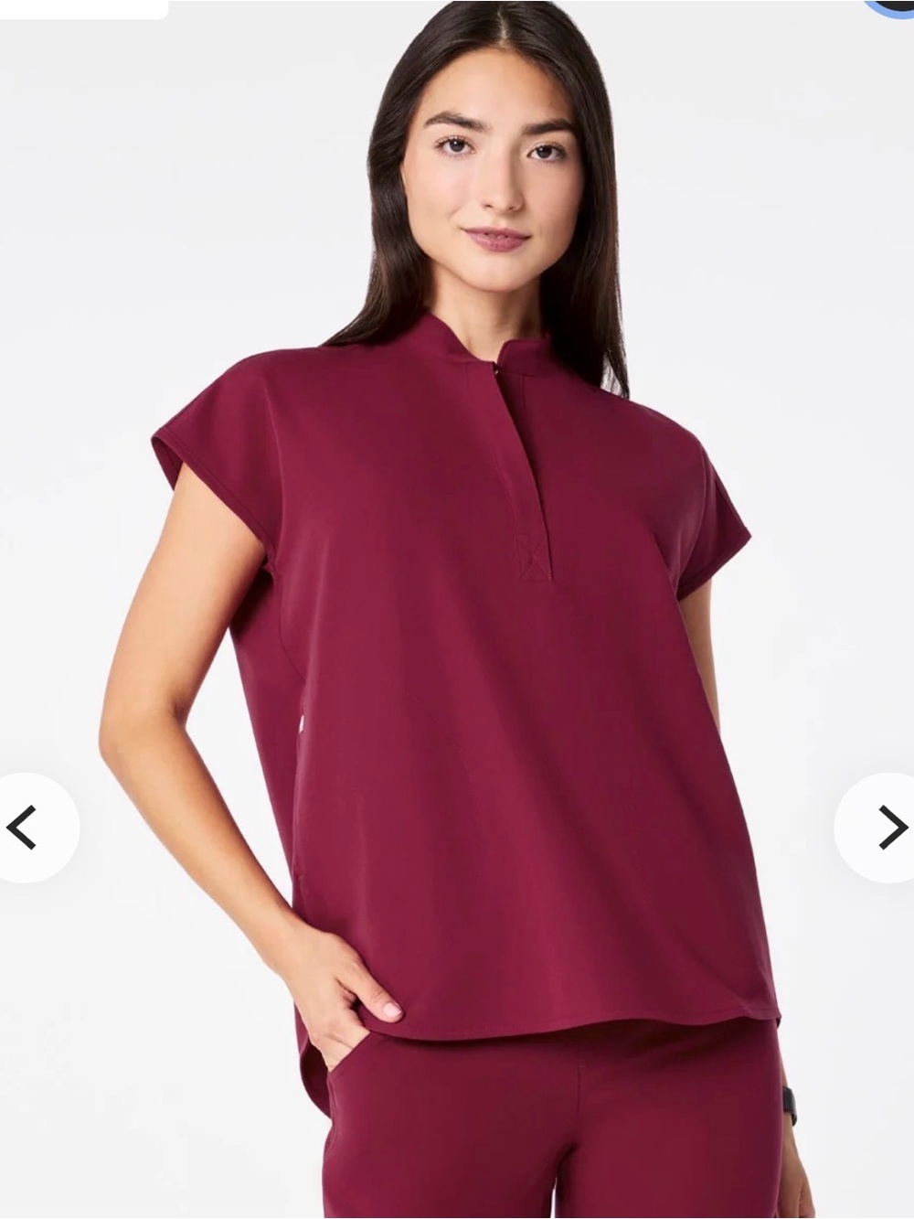 Figs Women's Cap Sleeve Tunic Top in Burgundy
